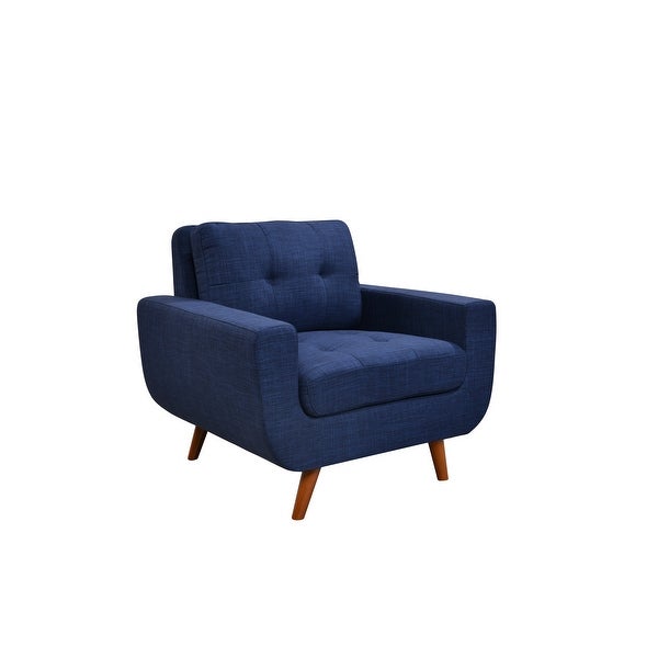 41 Linen Fabric Accent Chair， Modern Armchair Button Tufted Upholstered Accent Sofa Chairs for Living Room， Dark Blue