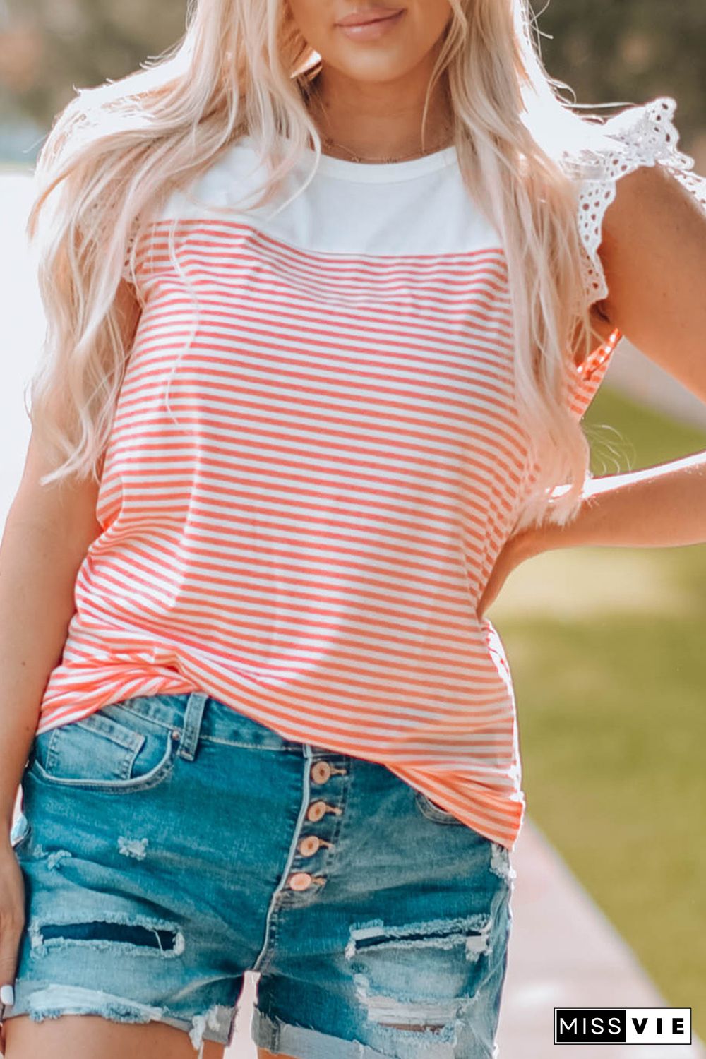 Flutter Shoulder Striped Print Tank Top