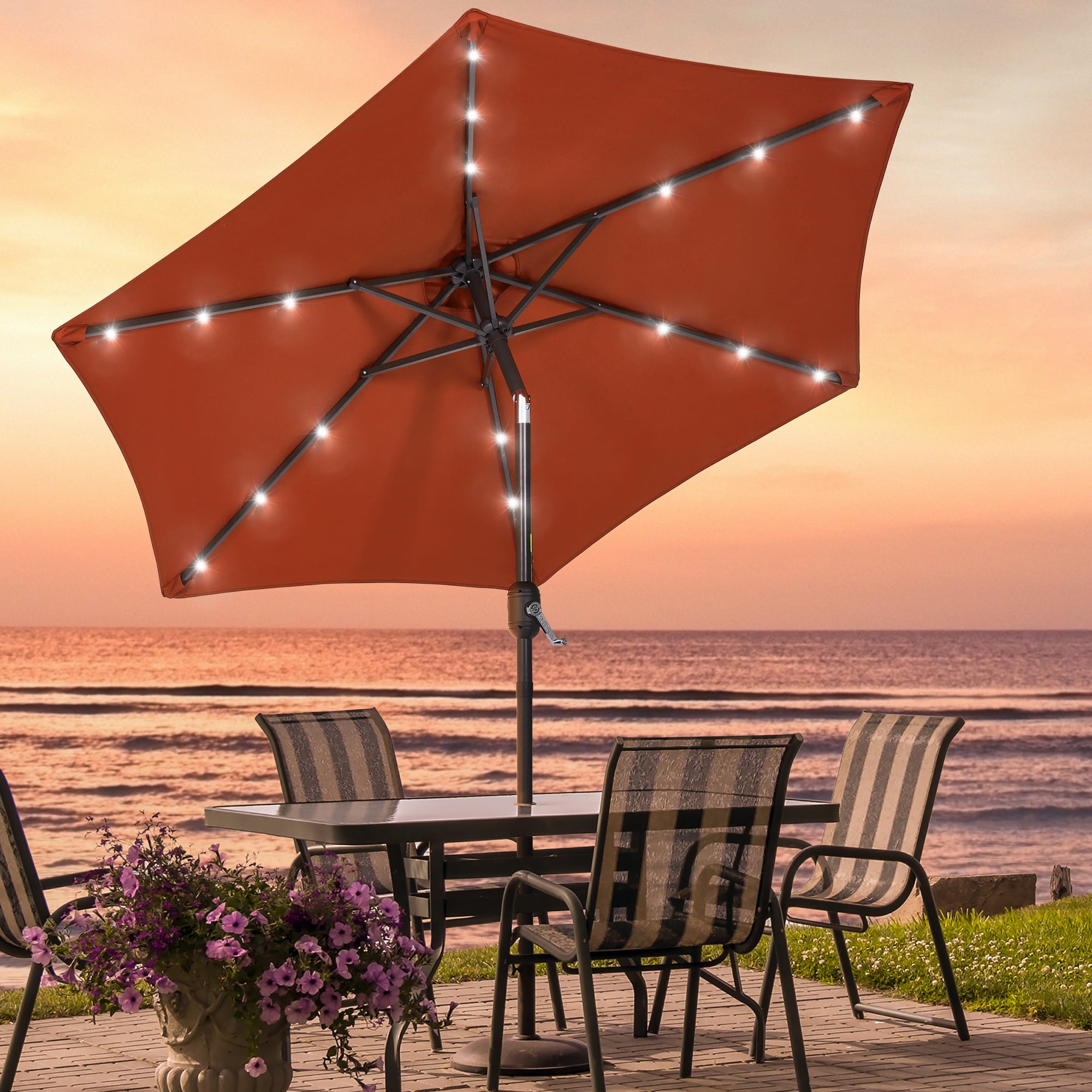 Sonerlic 7.5ft LED Patio Outdoor Shade Table Umbrella with Steel Frame for Yard, Garden, Park,Poolside and Deck,orange