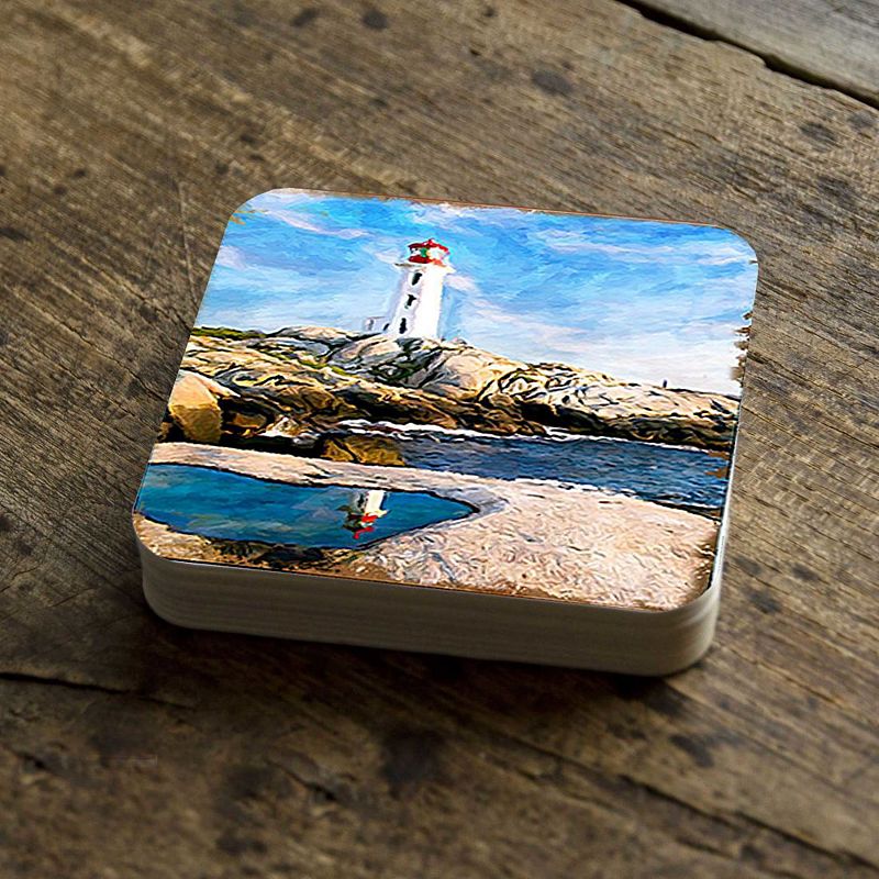 Lighthouse Bay Coastal Wooden Cork Coasters Gift Set of 4 by Nature Wonders