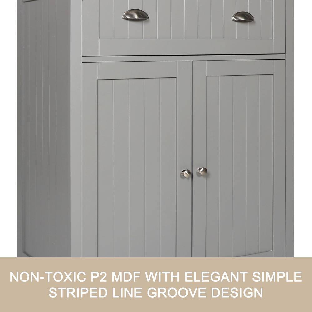 VEIKOUS Gray Wood 29.9 in. W Kitchen Storage Pantry Cabinet Closet with Doors and Adjustable Shelves HP0405-11GY-2