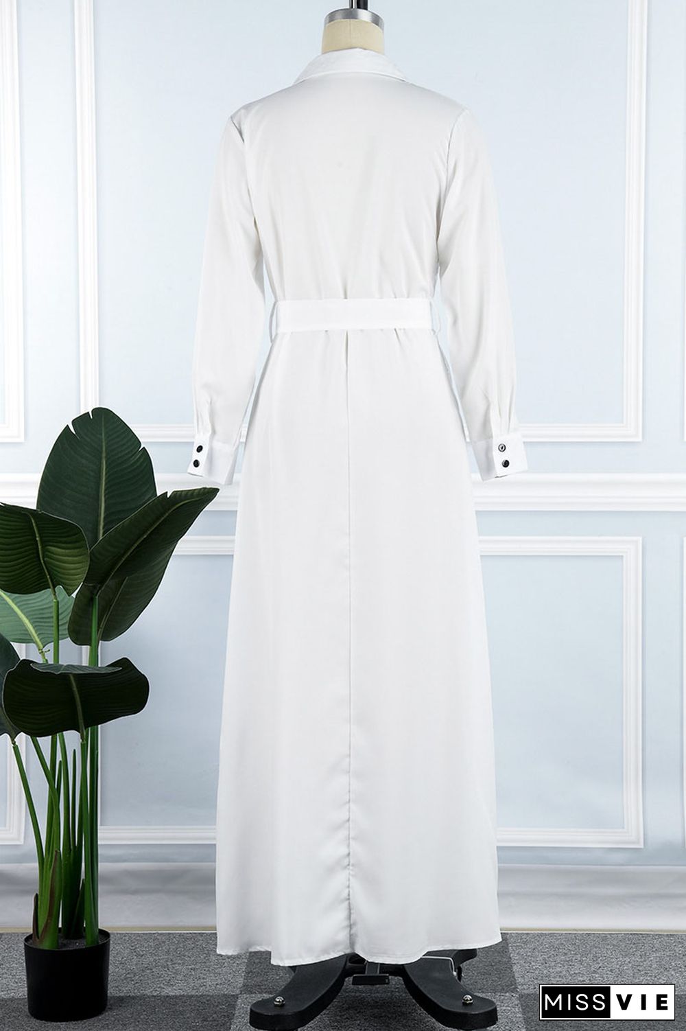 White Casual Solid Patchwork Buckle Turndown Collar Dresses