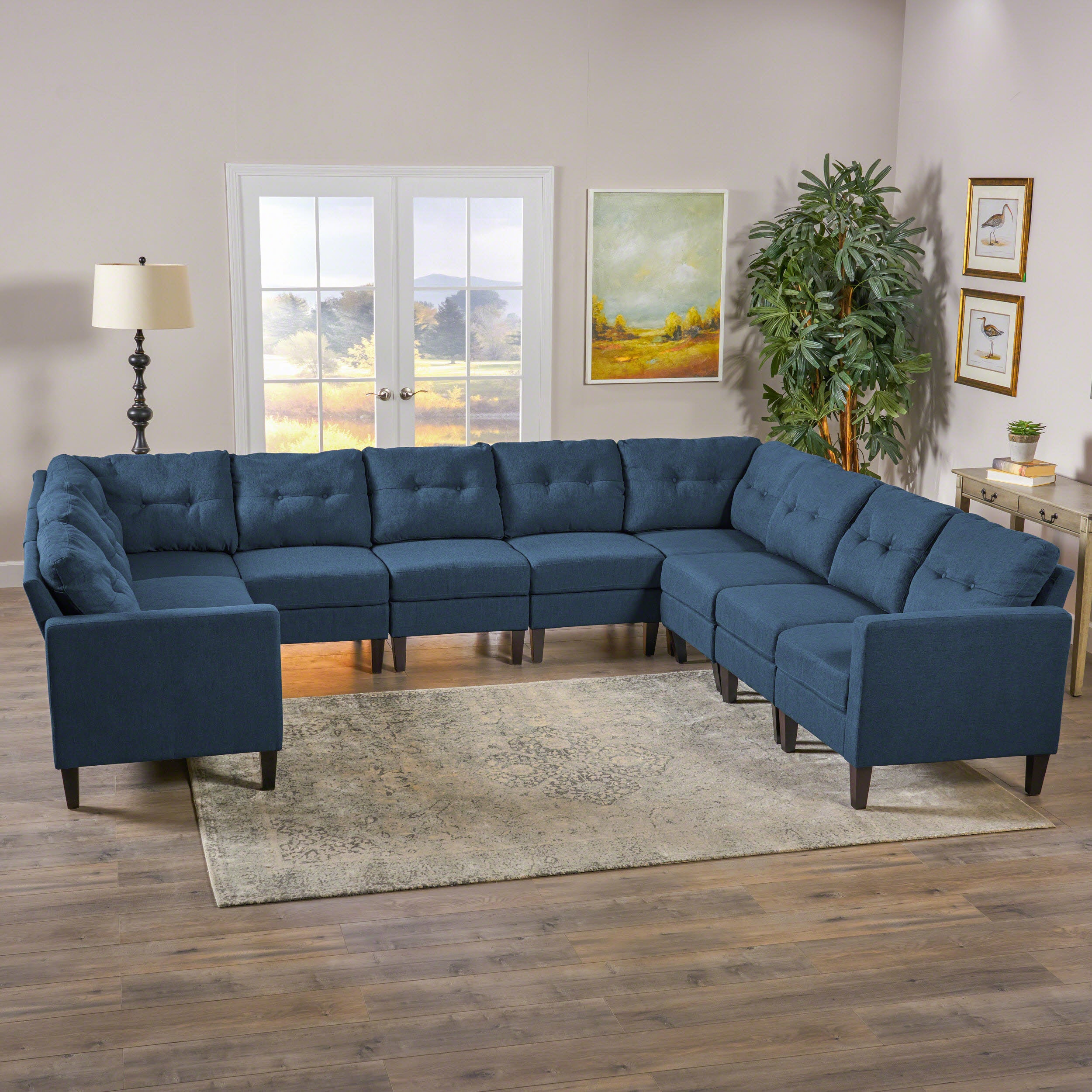 Niya Mid Century Modern 10 Piece Fabric U-Shaped Sectional Sofa