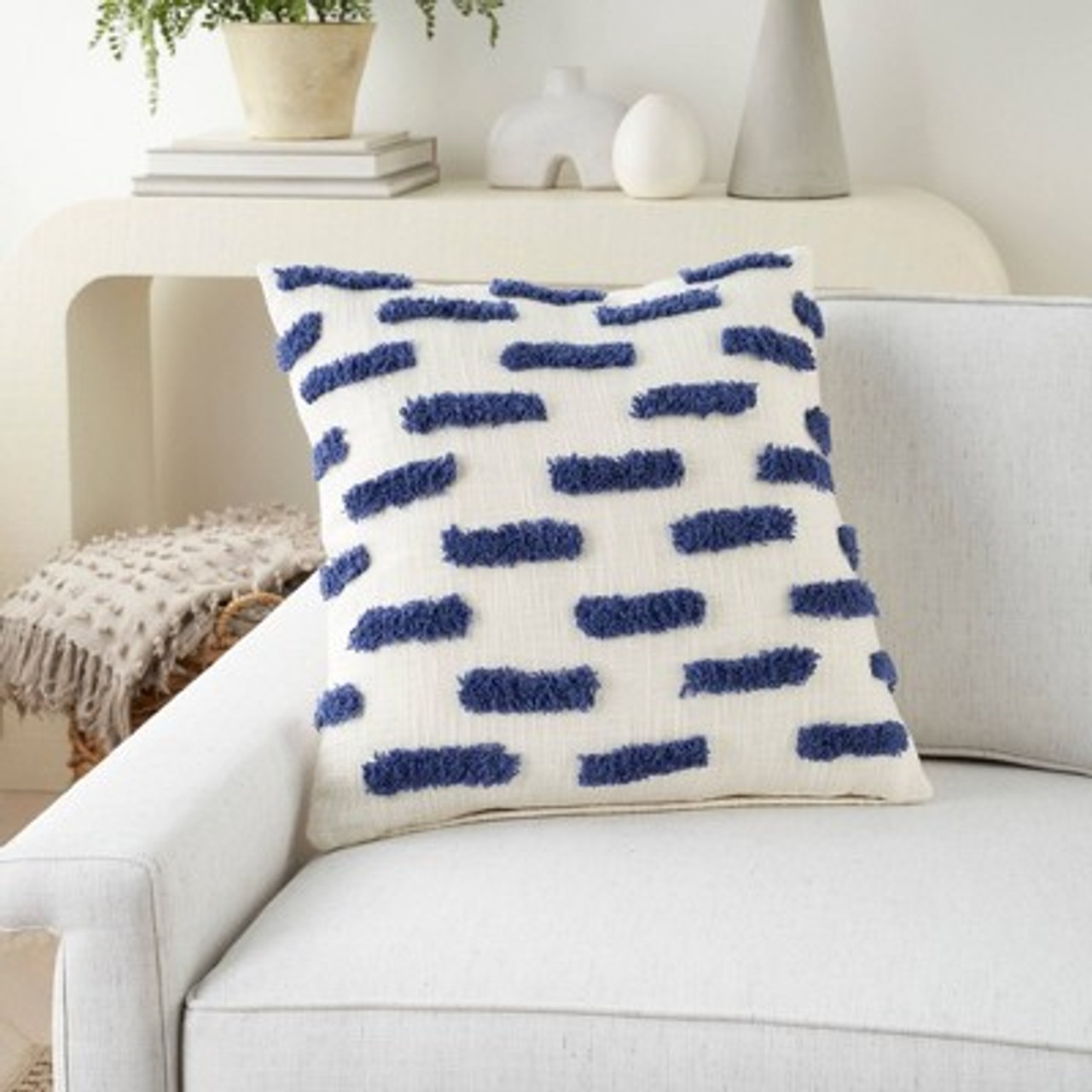 18x18 Life Styles Tufted Lines Square Throw Pillow Blue - Mina Victory