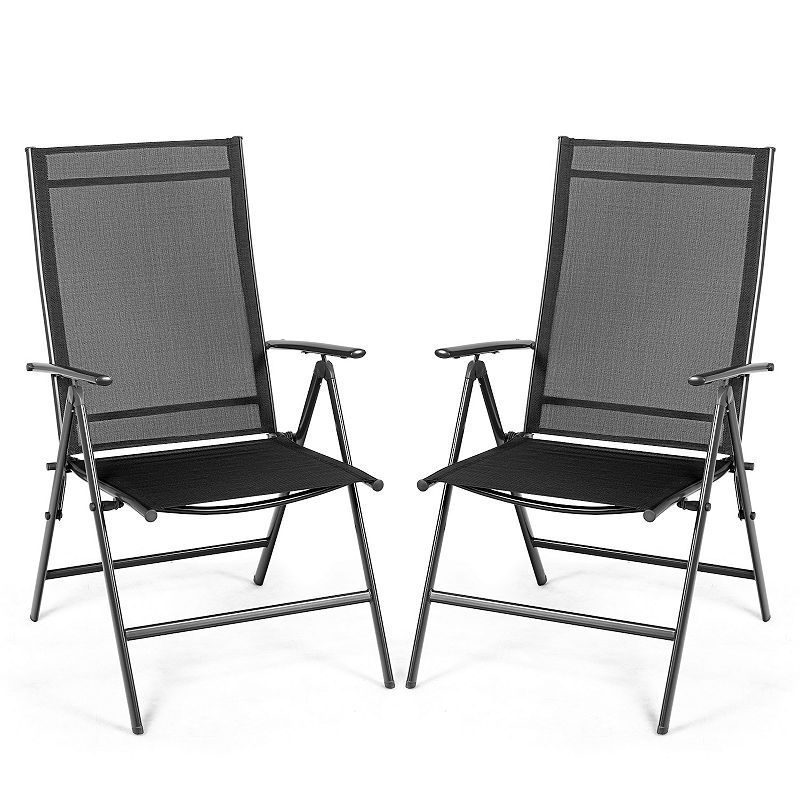 Set of 2 Adjustable Portable Patio Folding Dining Chair Recliners-Black