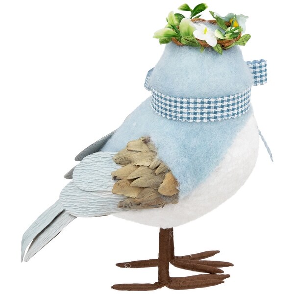 Plush Bluebird with Gingham Bow Easter Figurine