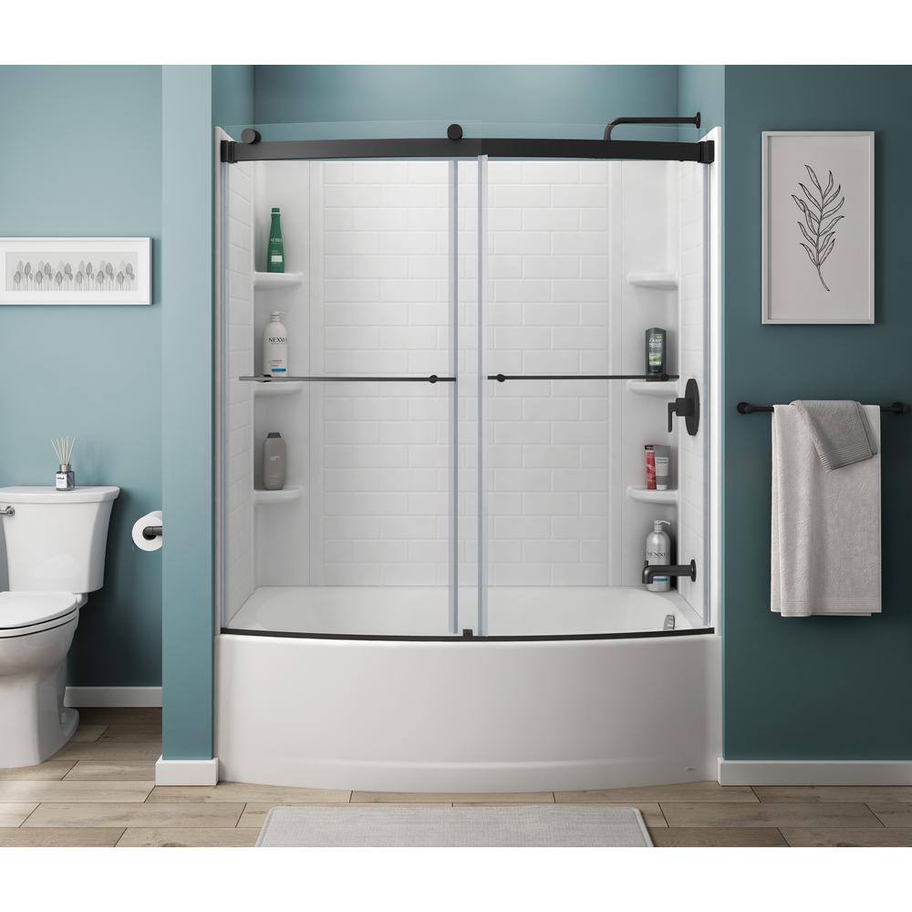 American Standard Ovation Curve 60 in. W x 60 in. H Sliding Frameless Tub Door in Matte Black AM00843400.243