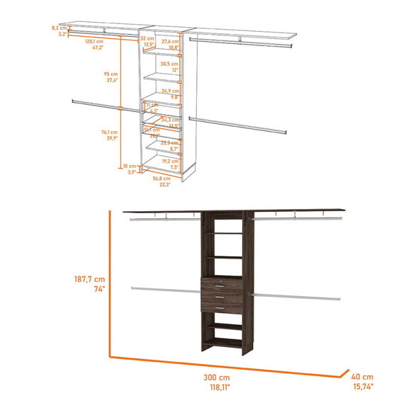 Brentwood 3 Drawer 4 Shelf Closet System Dark Waln...