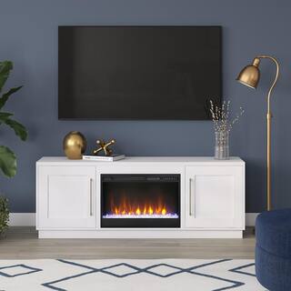 MeyerCross Tillman 68 in. White TV Stand Fits TV's up to 75 in. with Crystal Fireplace Insert TV1841