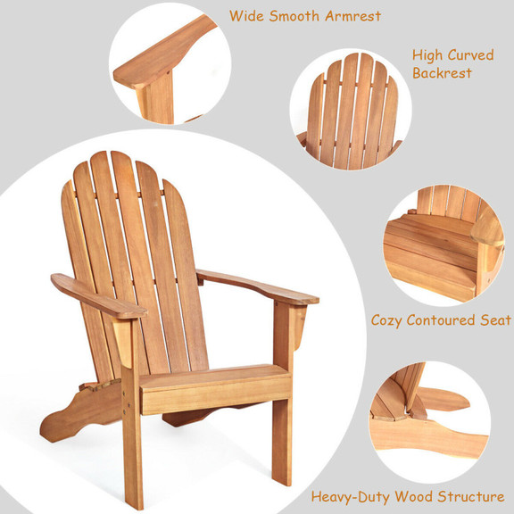 Costway 08521679 Wooden Outdoor Lounge Chair with ...