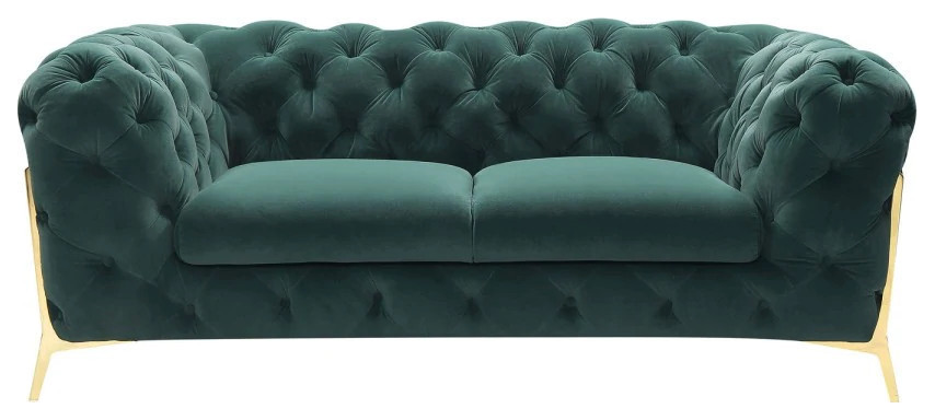 Natalie Transitional Emerald Green Velvet Loveseat   Contemporary   Loveseats   by Rustic Home Furniture Deco  Houzz