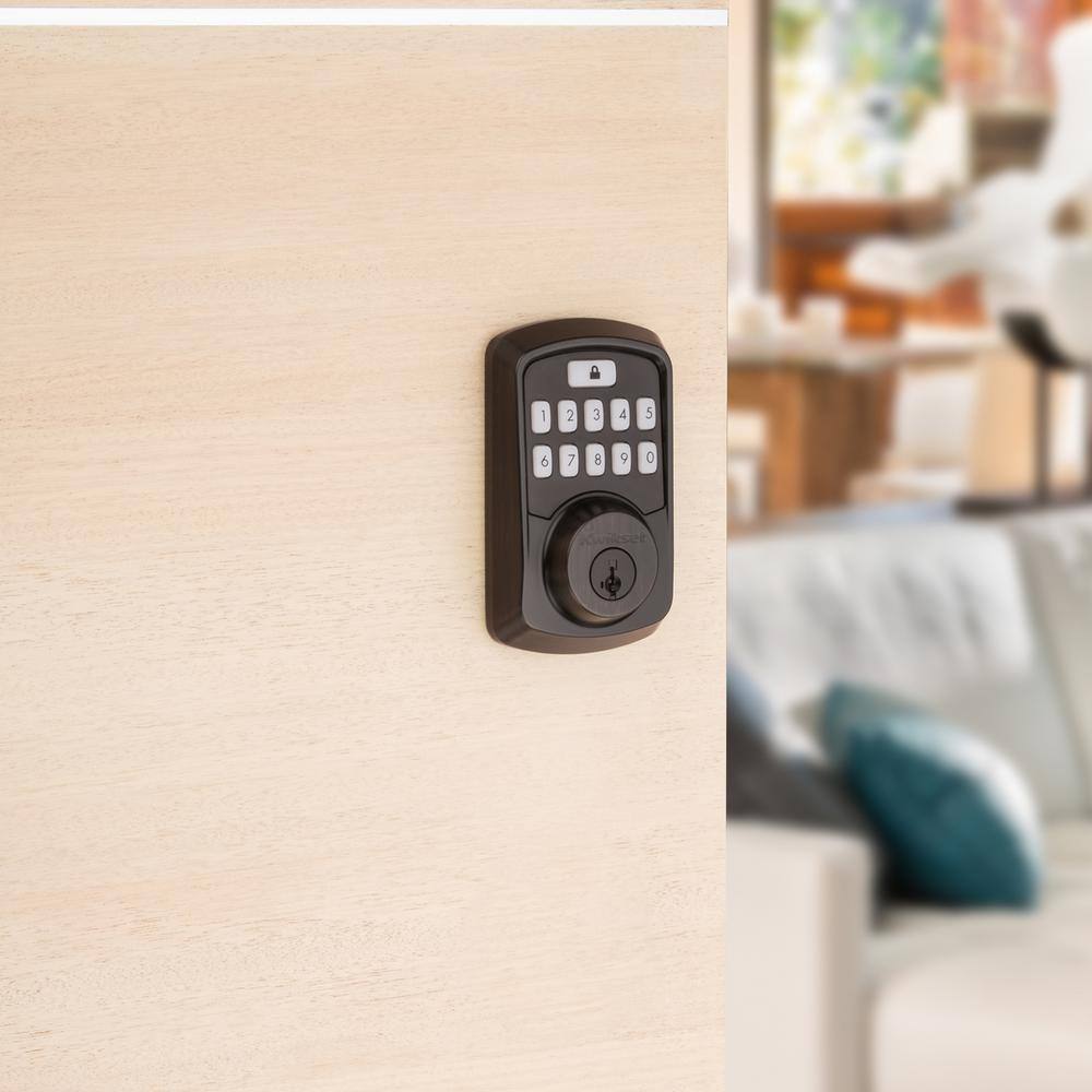 Kwikset Aura Venetian Bronze Single Cyl. Elec. BT Keypad Smart Lock Deadbolt with Avalon Handle and Tustin HallCloset Lever 94211P AVH11P