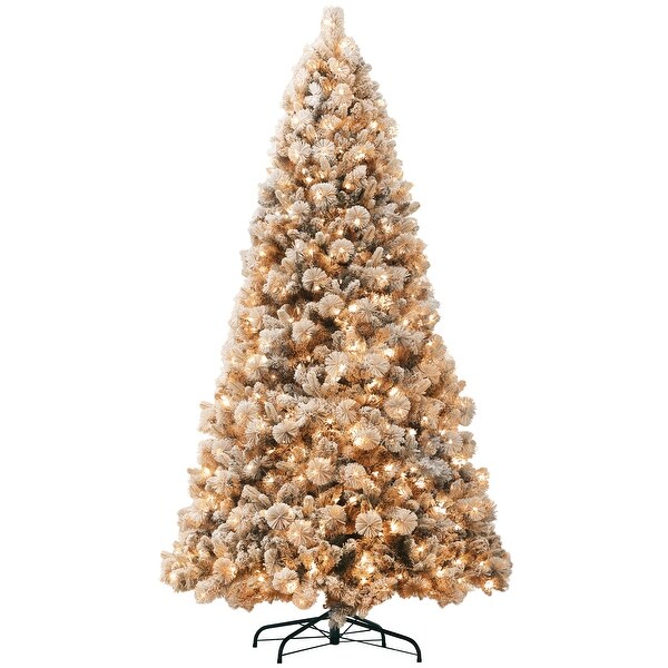 HOMCOM 6.5 ft PreLit Artificial Christmas Tree with 350 Clear Lights and 1107 Tips，Snow Flocked Christmas Tree