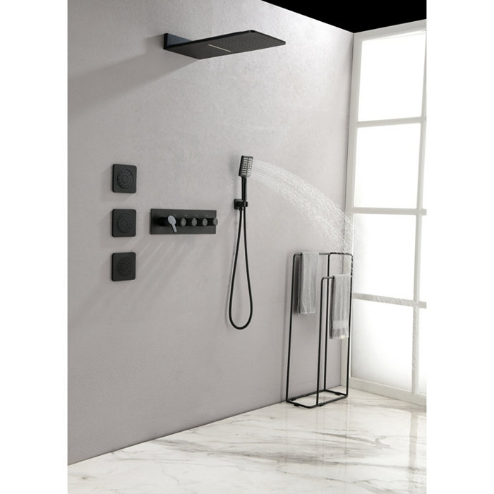 Simplie Fun Wall Mounted Waterfall Rain Shower System With 3 Body Sprays and Handheld Shower