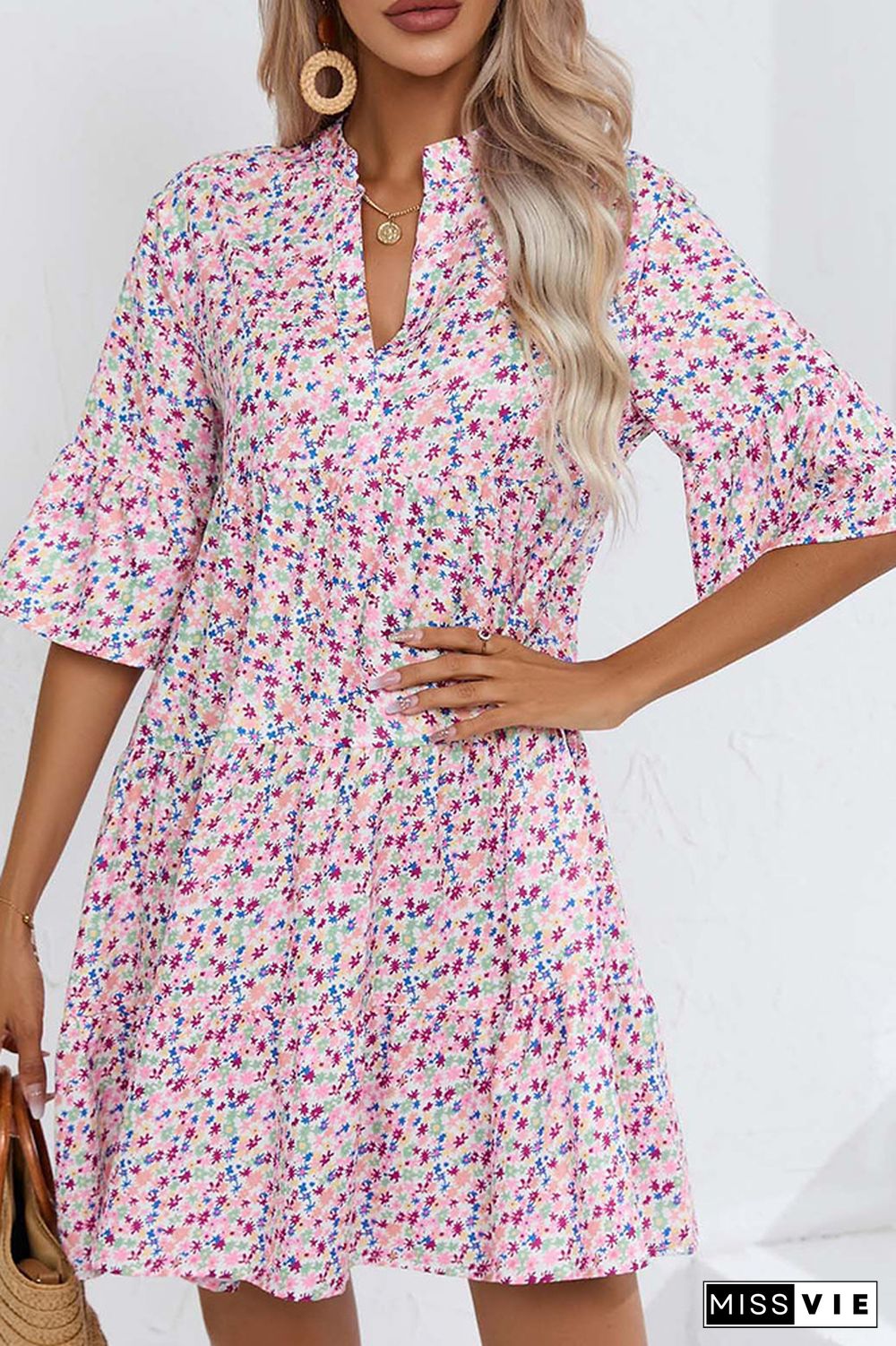 Loose Fit Half Sleeves Printing Dress