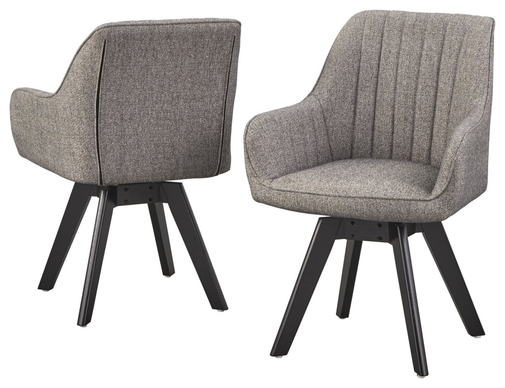 Set of 2 Dining Chair  Swiveling Design With Padded Seat  ampChanneled Back  Gray   Midcentury   Dining Chairs   by Decor Love  Houzz