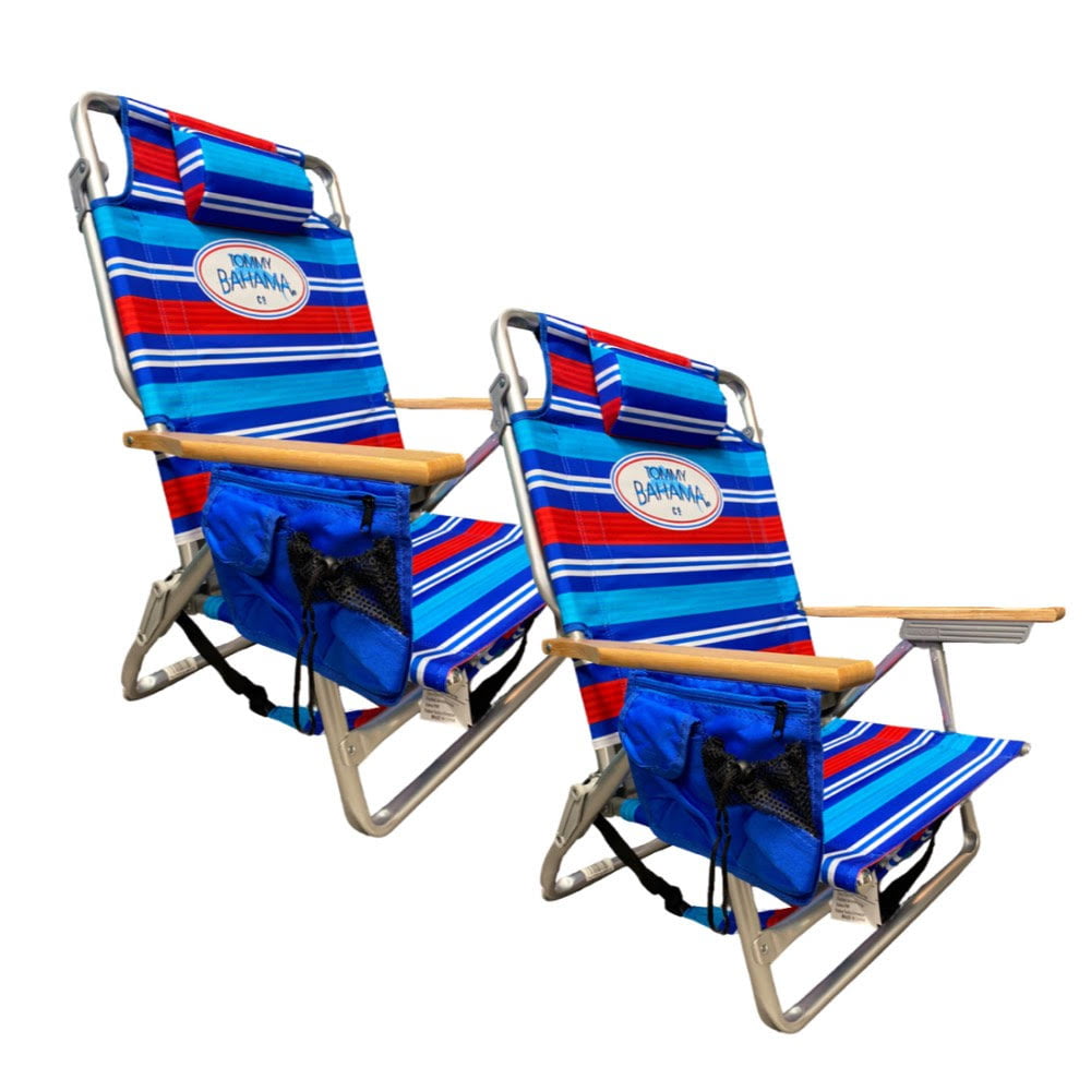 Tommy Bahama Beach Chair Striped Wooden Handle 2 pack