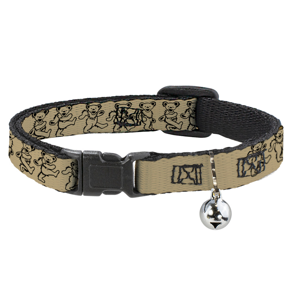 Grateful Dead Cat Collar， Breakaway Collar with Bell， Dancing Bears Tan Black， 8.5 to 12 Inches 0.5 Inch Wide