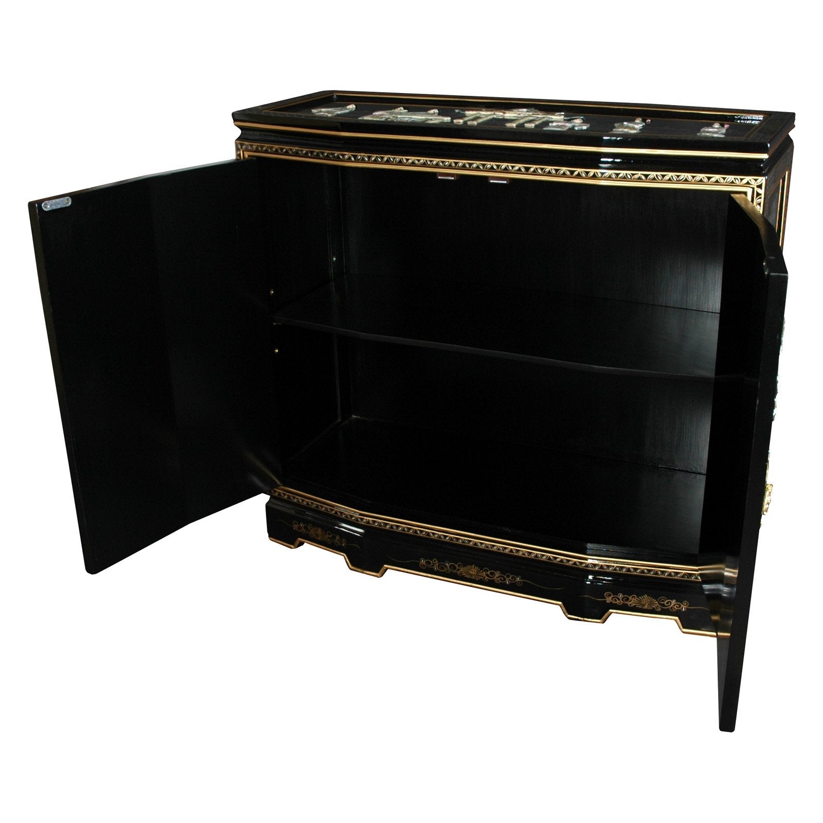 Oriental Furniture 32" Slant Front Cabinet, Ladies Design, Black.. Mother of pearl design, Traditional, lacquer