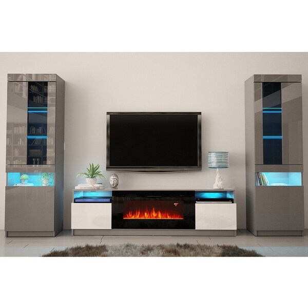 York 02 Electric Fireplace Wall Unit Entertainment Center