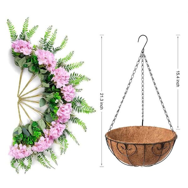 Artificial Flowers in Hanging Basket Planter for Home Spring Summer Decoration，Silk Hydrangea Outdoor Indoor Arrangements