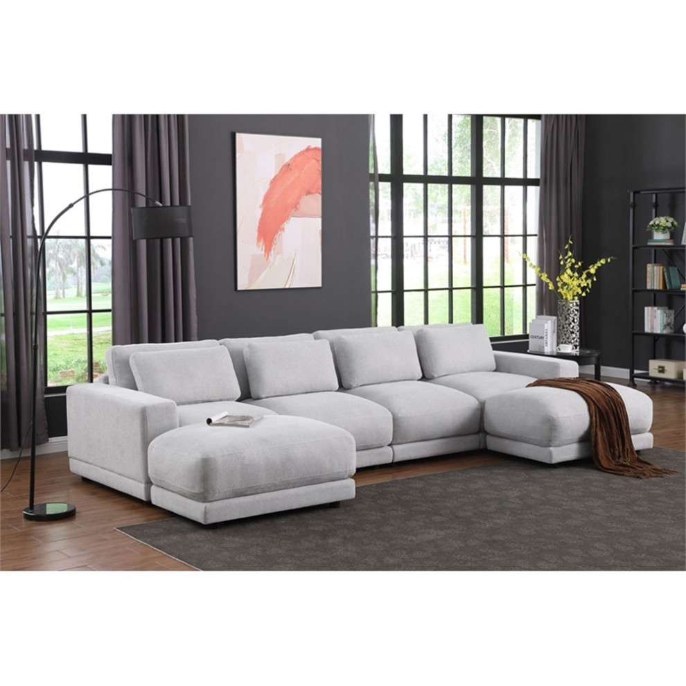 6 Piece Velvet/Linen Fabric Modular Upholstered Sofa With Ottoman Dark Gary   Living Room Furniture Sets   by Homesquare  Houzz