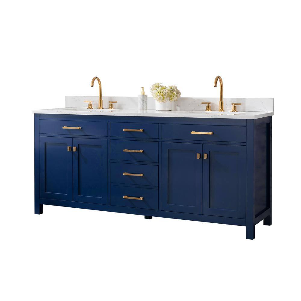 SUDIO Jasper 72 in. W x 22 in. D Bath Vanity in Navy Blue with Engineered Stone Vanity Top in Carrara White with White Basin Jasper-72NB