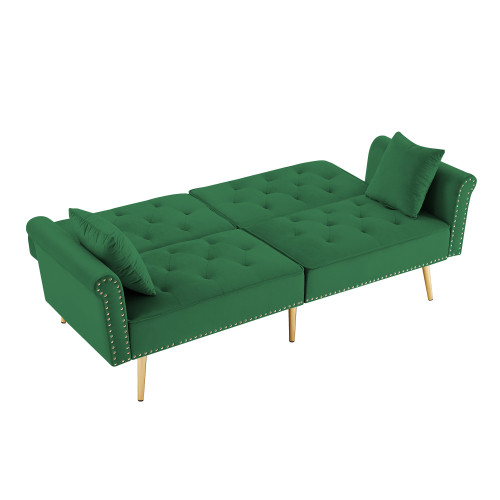 Velvet Tufted Sofa Couch with 2 Pillows and Nailhe...