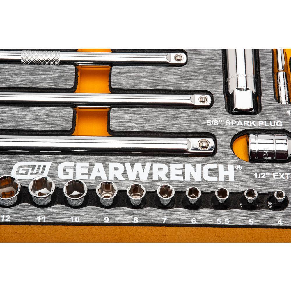 GEARWRENCH 120XP 14 in. 38 in. 12 in. Drive Standard and Deep SAEMetric Mechanics Tool Set in EVA Tray (94-Piece) 83071-07