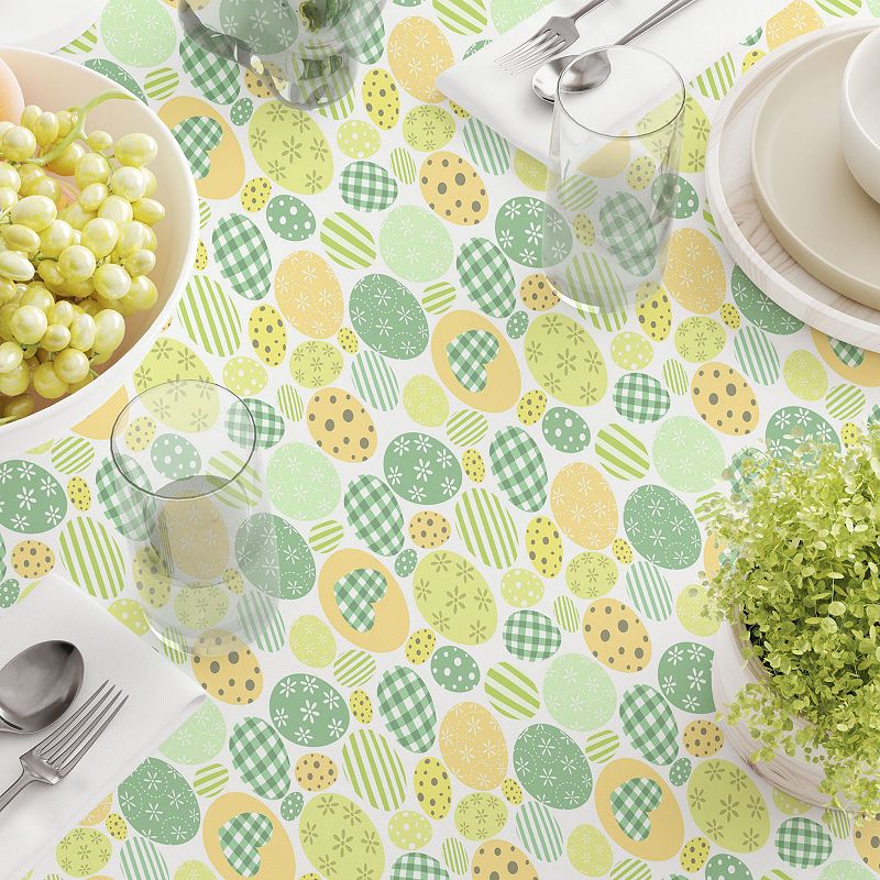 Square Tablecloth， 100% Polyester， 60x60， Green and Yellow Pastel Easter Eggs