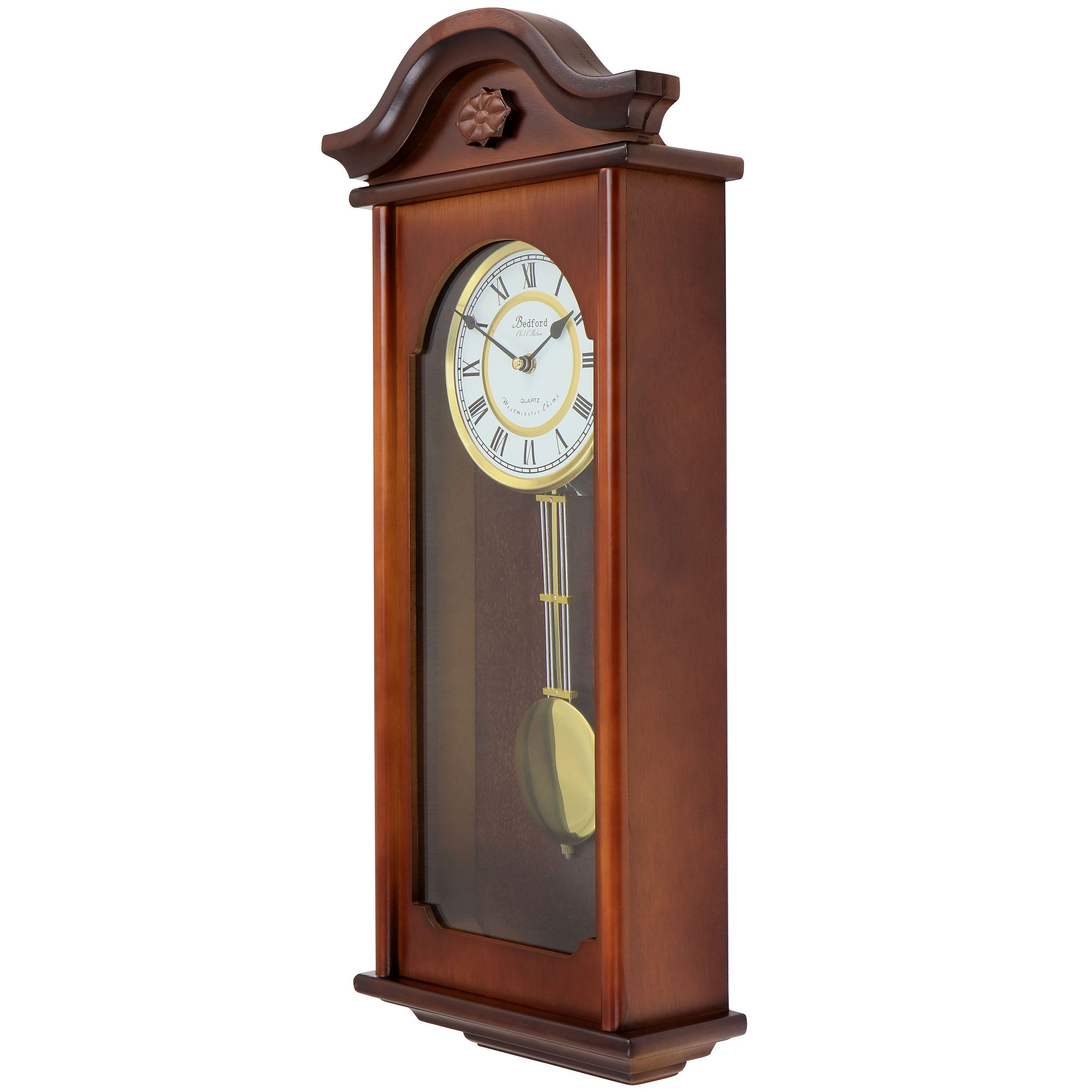 Bedford Clock Collection Jacob 22.75 inch Mahogany Brown Chiming Vintage Pendulum Wall Clock