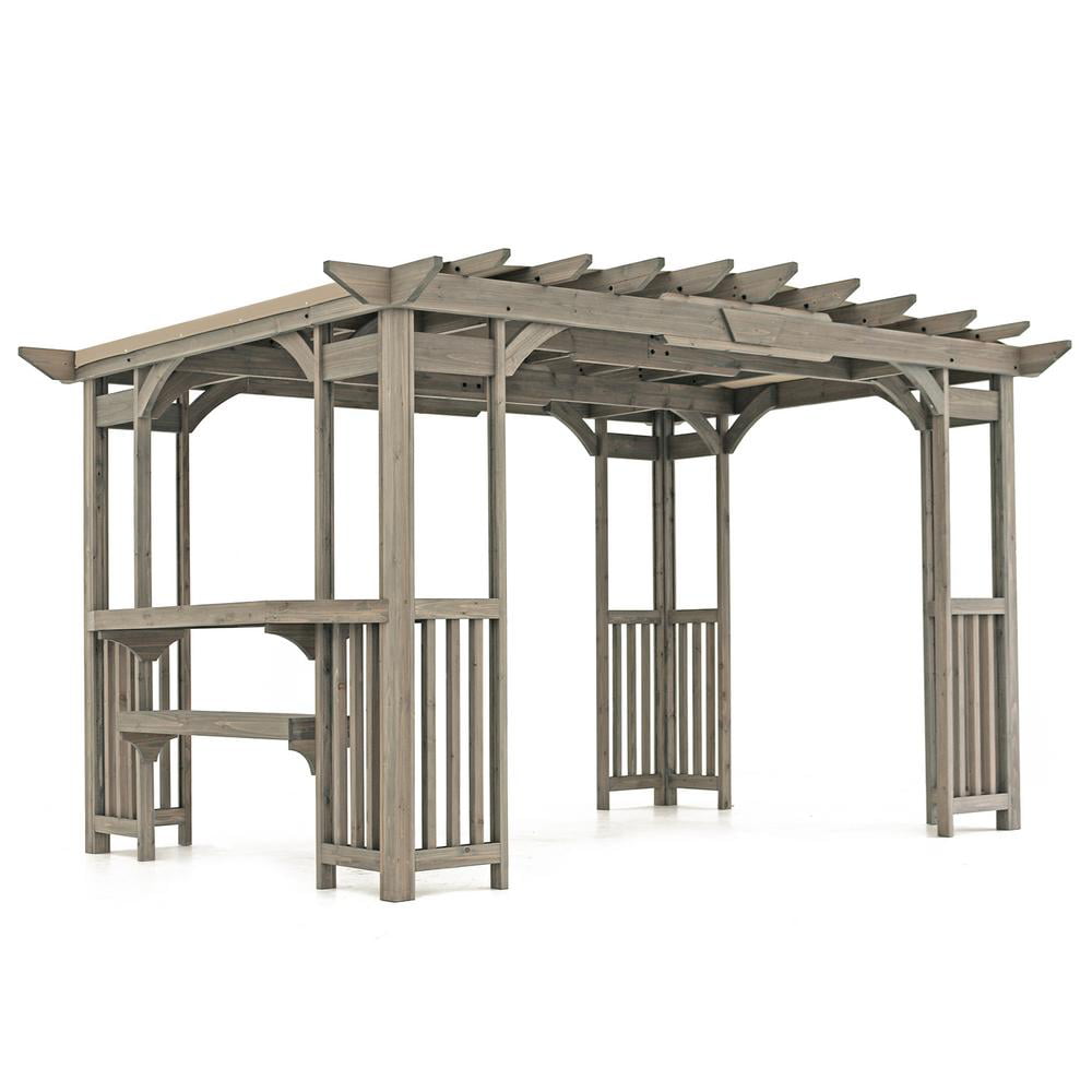 Yardistry YM11783 10 ft. x 14 ft. Madison Pergola with Bar and Sunshade, Grays