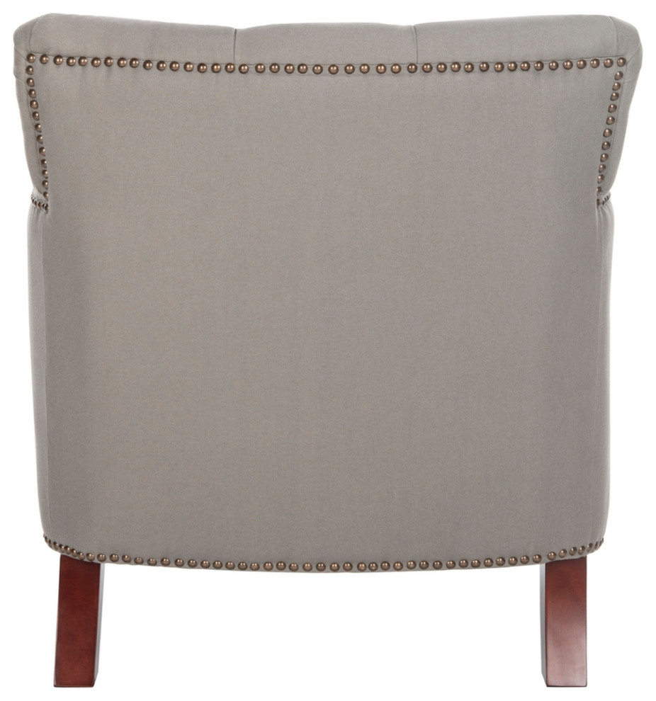 Leonard Tufted Club Chair With Brass Nail Heads Seat Mist/ Cherry Mahogany   Traditional   Armchairs And Accent Chairs   by Peachtree Fine Furniture  Houzz