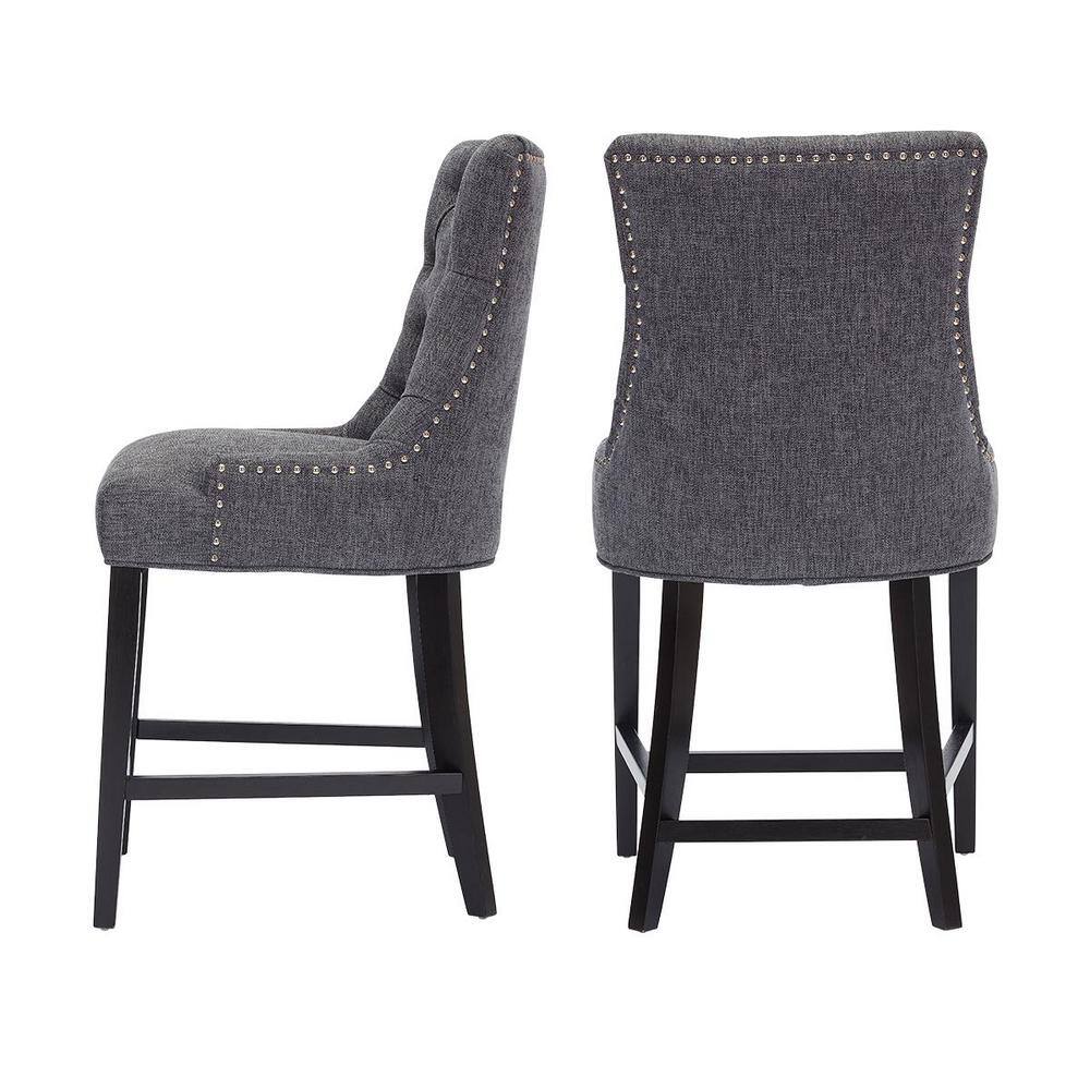 StyleWell Bakerford Charcoal Gray Upholstered Counter Stool with Tufted Back (Set of 2) Nutton - C EC