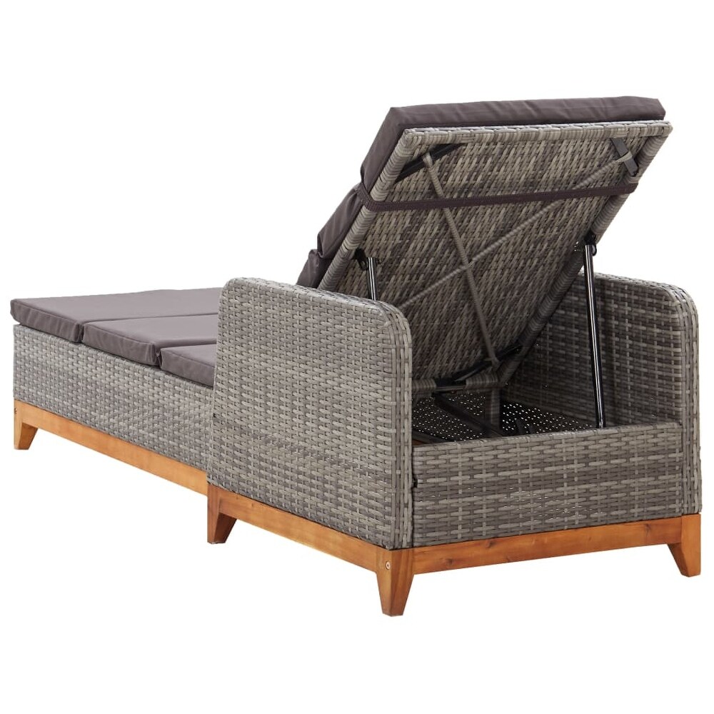 vidaXL Sun Lounger Poly Rattan and Solid Acacia Wood Gray