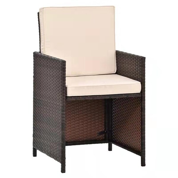 11 Piece Cushioned PE Rattan Wicker Dining Set -  - 37171041