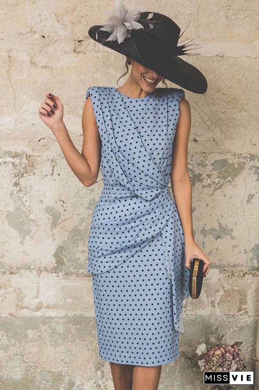 Sexy Polka Dot Pack Hip Sleeveless Midi Dress(4 Colors)