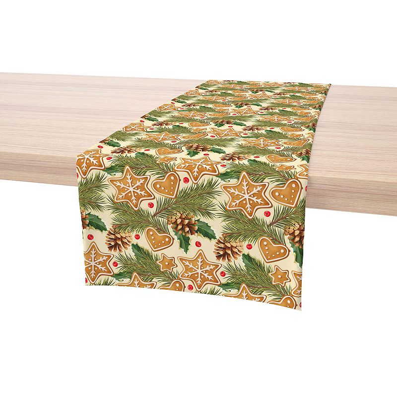 Table Runner， 100% Polyester， 14x108， Holiday Gingerbread Cookies and Pinecones