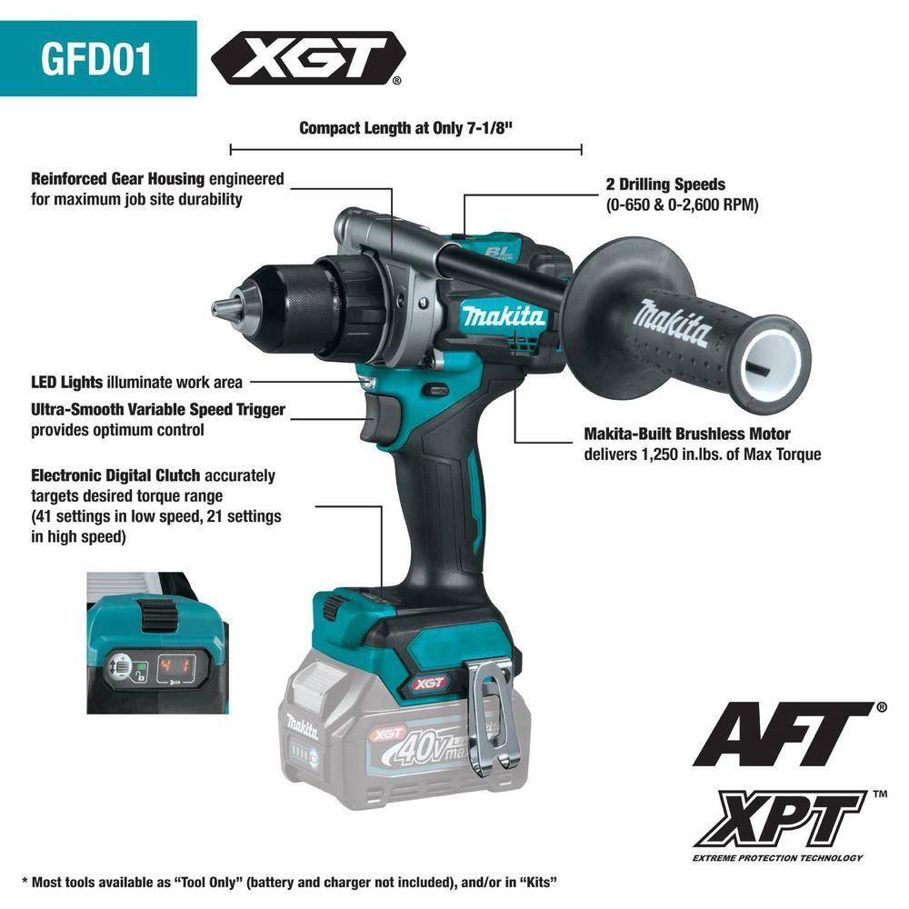 Makita 40V Max XGT Brushless Cordless 12 in. Driver-Drill Kit (2.5Ah) GFD01D