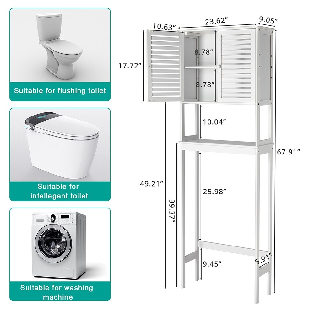 Over The Toilet Bathroom Cabinet with 2 Doors and 1 Shelf  Bamboo