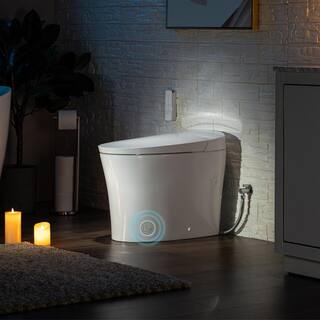 WOODBRIDGE Intelligent Chair Height 1.0 GPF 1.6 GPF Elongated Toilet in White with Auto Flush and Foot Sensor Operation HT0060