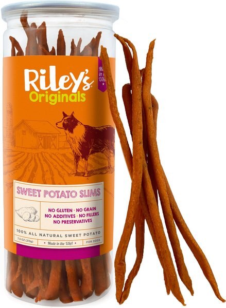 Riley's Originals Slims Dried Sweet Potato Dehydrated Dog Treats， 7.5-oz bag