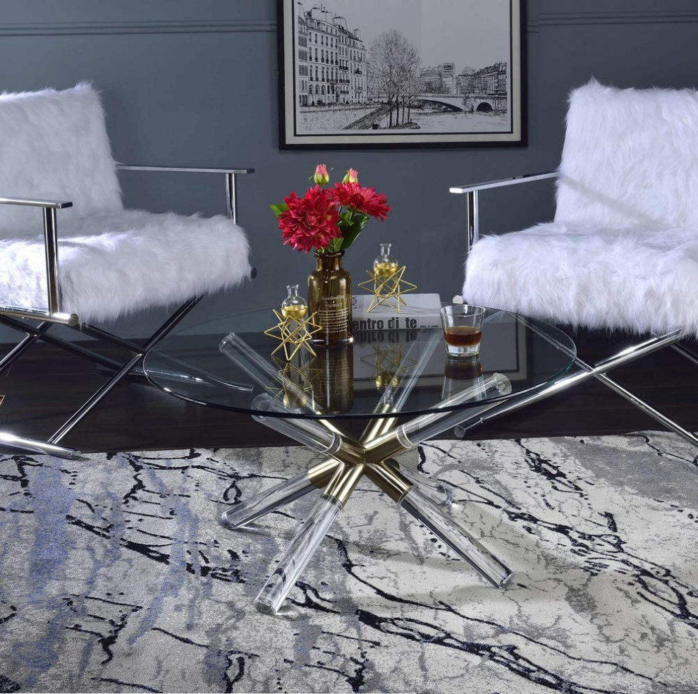 Modern Coffee Table  Acrylic Crossed Legs With Gold Accent and Round Glass Top   Contemporary   Coffee Tables   by Declusia  Houzz