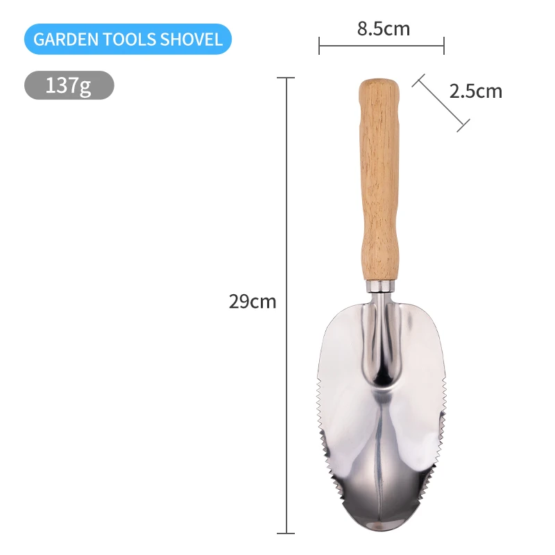 Factory direct sales wooden handle stainless steel garden tooth shovel household hand transplant tools