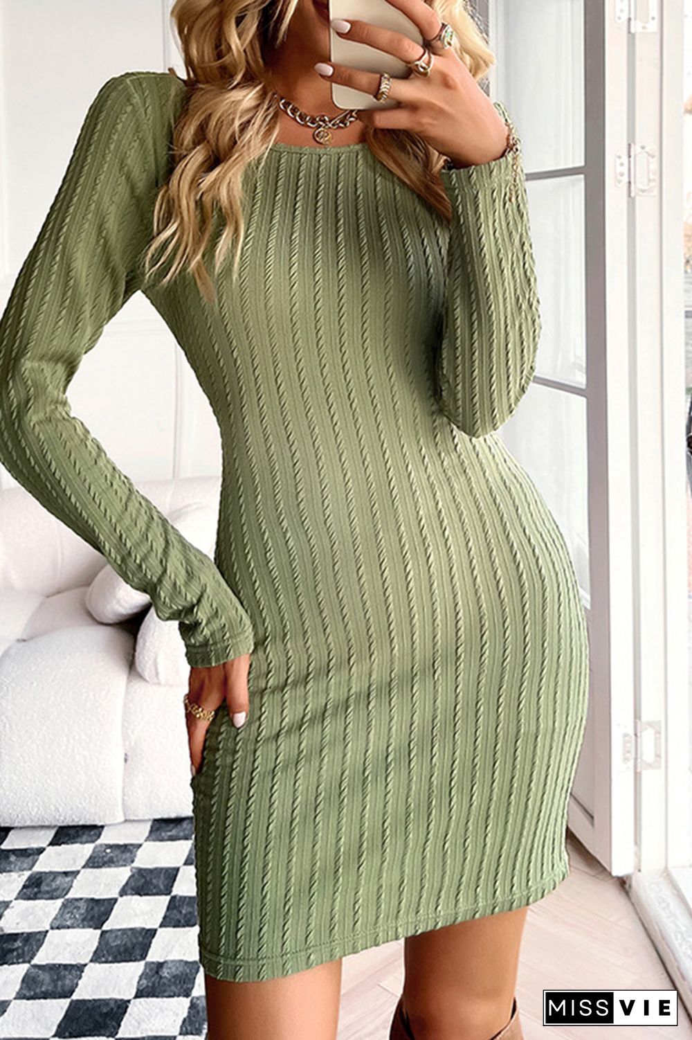 Backless Texture Ribbed Bodycon Dress