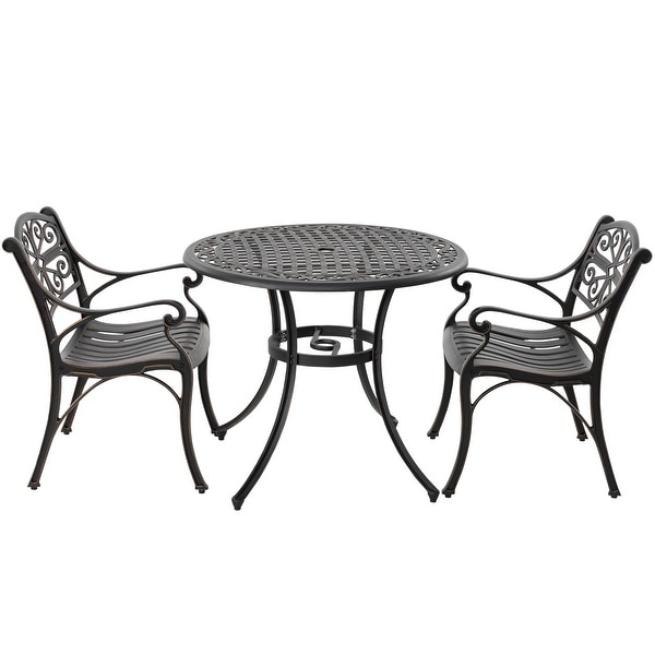 Nuu Garden Outdoor 3Piece Cast Aluminum Bistro Set with Umbrella Hole