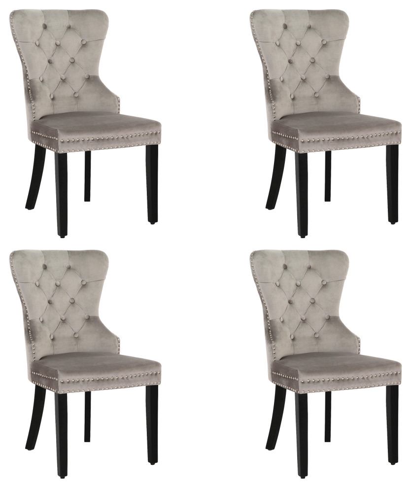 Velvet Upholstered Tufted Dining Chairs (Set of 4) for Kitchen Furniture  Gray   Traditional   Dining Chairs   by WestinTrends  Houzz