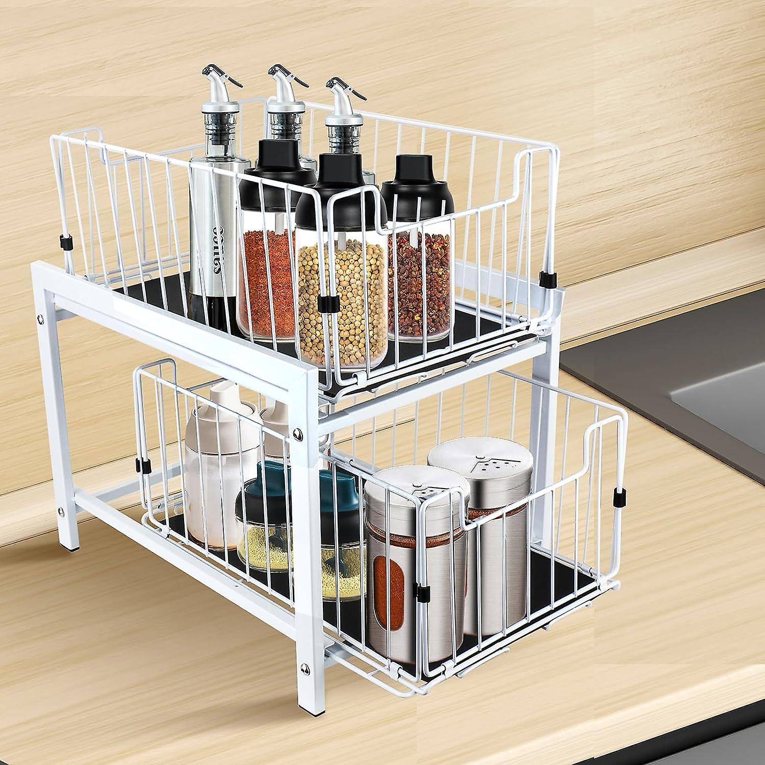 Under Sink Organizers， 2 Tier Sliding Basket Drawer Organizer， Pull Out Under Sink Cabinets Organizer，metal Home Organizer For Bathroom Or Kitchen