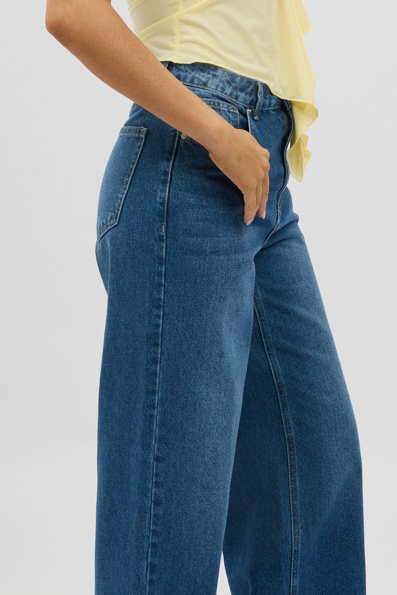 Denim Wide Leg Jeans Mid Rise