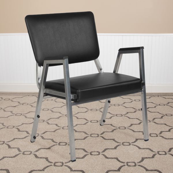 HERCULES Series 1000 lb. Rated Black Antimicrobial Vinyl Bariatric Medical Reception Arm Chair with 3/4 Panel Back